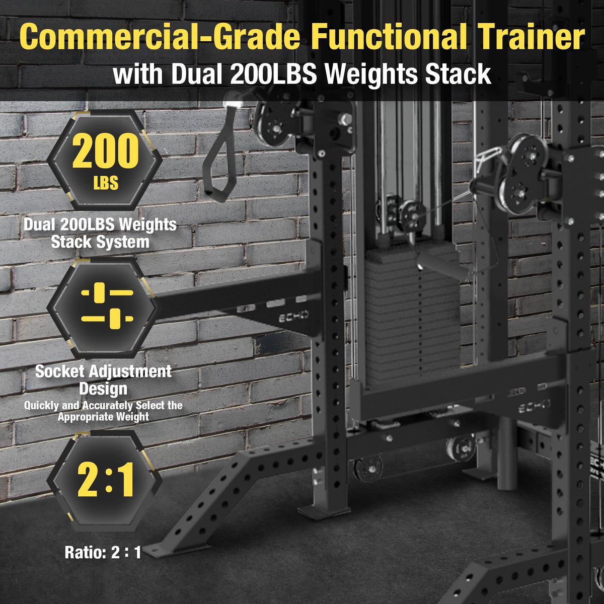 Commercial Functional Trainer Cable Machine with Dual Weight Stacks Power Cage Squat Rack Cable Crossover Exercise Machine with Pulley System All in One Home Gym Systems, Functional Trainer(Model A)