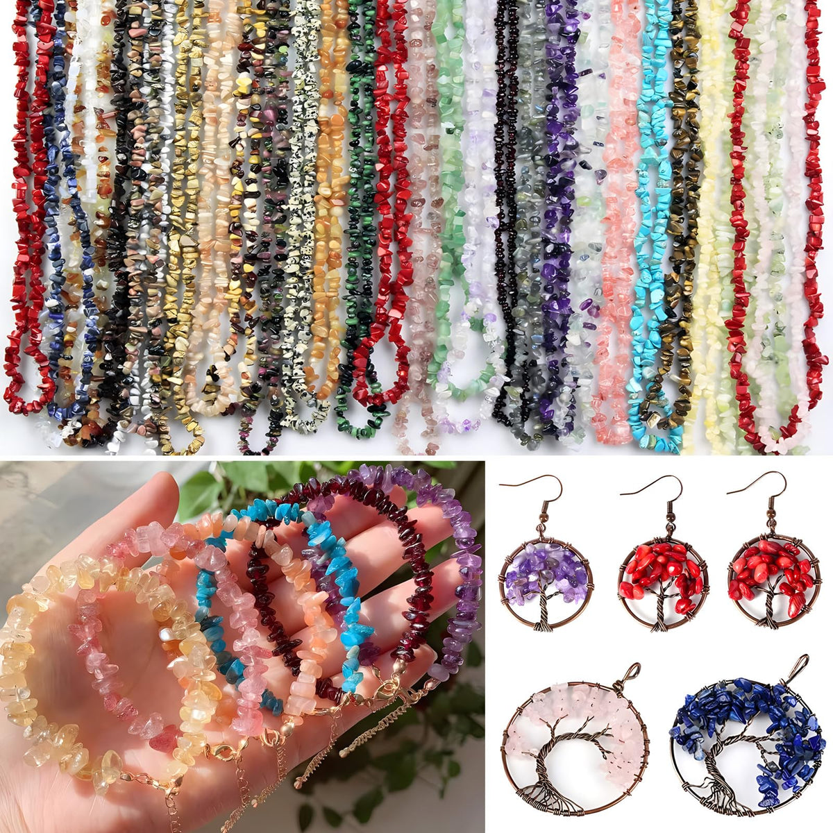 Natural Chip Stone Beads 450pcs Moss Agate Chips 5-8mm Genuine Real Irregular Healing Crystal Rocks Hole Drilled DIY Loose Gemstone Beads for Jewelry Making Bracelet Earrings Necklace Crafting
