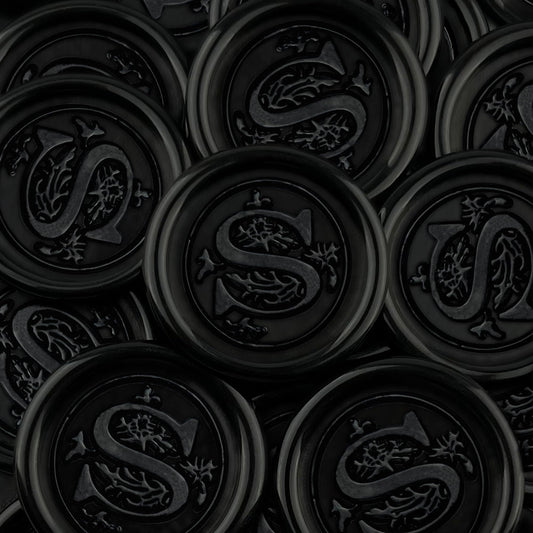 100Pcs Black Wax Seal Stickers Handmade Envelope Seals Self Adhesive Letter Wax Stickers for Wedding Party Invitations, Envelope, Gift Wrap, Christmas(Initial S, Black)