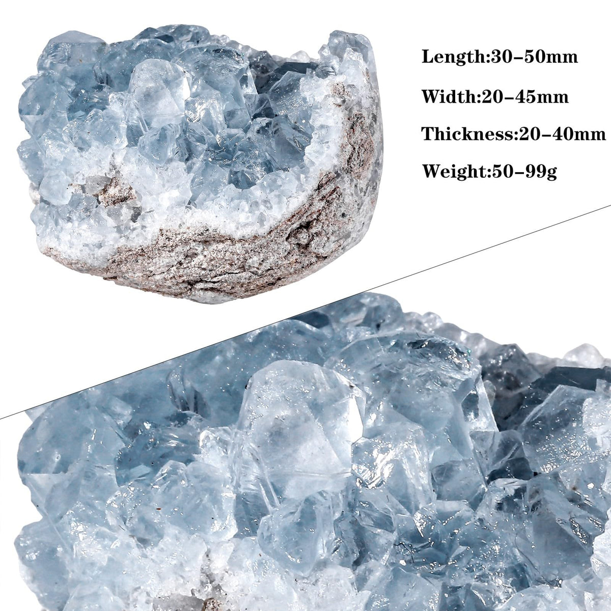 Rockcloud Natural Raw Blue Celestite Mineral Healing Crystal Cluster Geode Irregular Home Decoration Gemstone Specimen, 0.11-0.22 lb