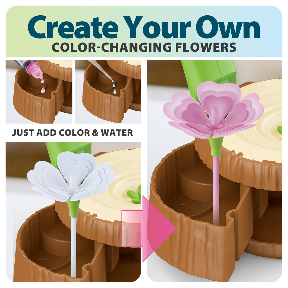 Wiyeang DIY Flower Bouquet Craft Kit for Kids, Water Absorbing Dyeing & Fabric Flowers, Light-Up Music Base, Bug Garden Theme, Creative Art Toy Gift for Girls Ages 3–6