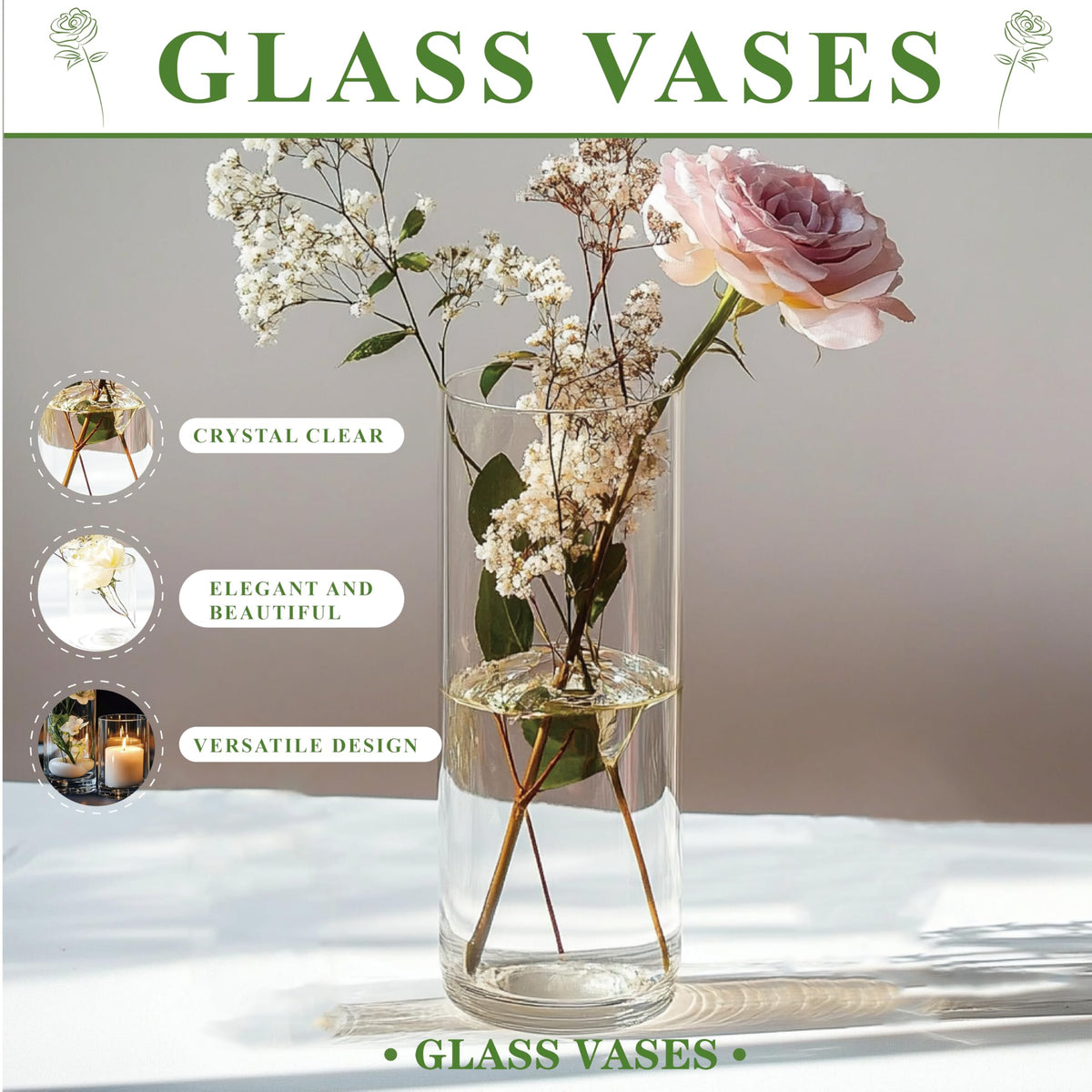 42pcs Big Glass Vase Cylindrical Vase for Tabletop Decoration, Candle Holder for Centerpieces, Pebble Vase for Party, Wedding, Banquet Decoration