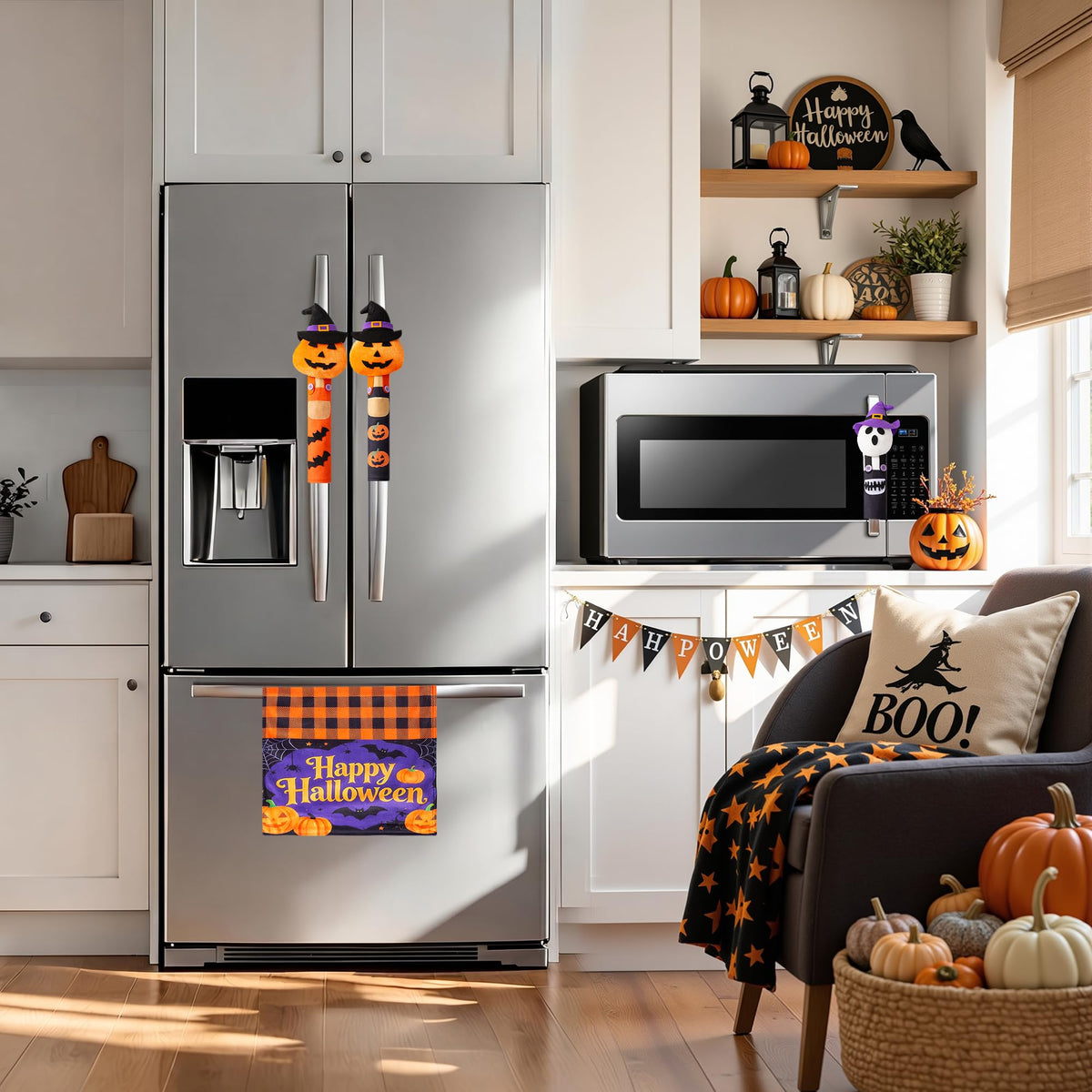 ELAMAS 5 Pack Halloween Refrigerator Handle Covers, Pumpkin Kitchen Appliance Handle Covers for Fridge, Microwave, Oven, Dishwasher, Halloween Indoor Kitchen Decor