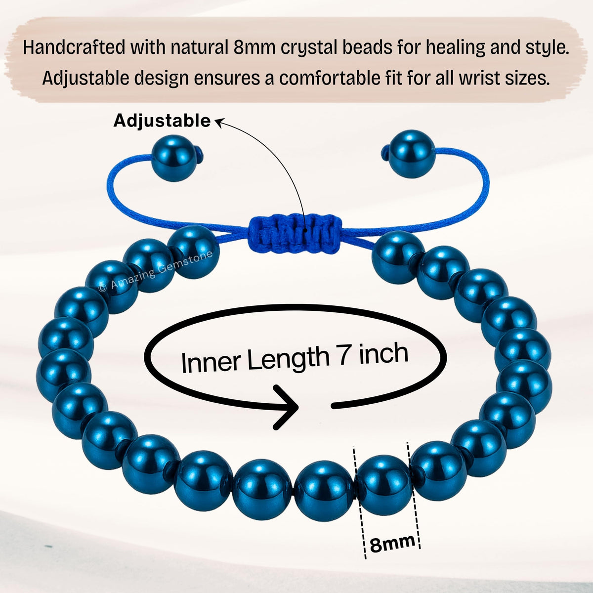 Amazing Gemstone Blue Hematite Bracelet for Women Men's Gifts - Protection Healing Crystal Bracelet - 8mm Gemstone Beaded Adjustable Bracelet Pulseras Para Hombres Mujer Stocking Stuffers