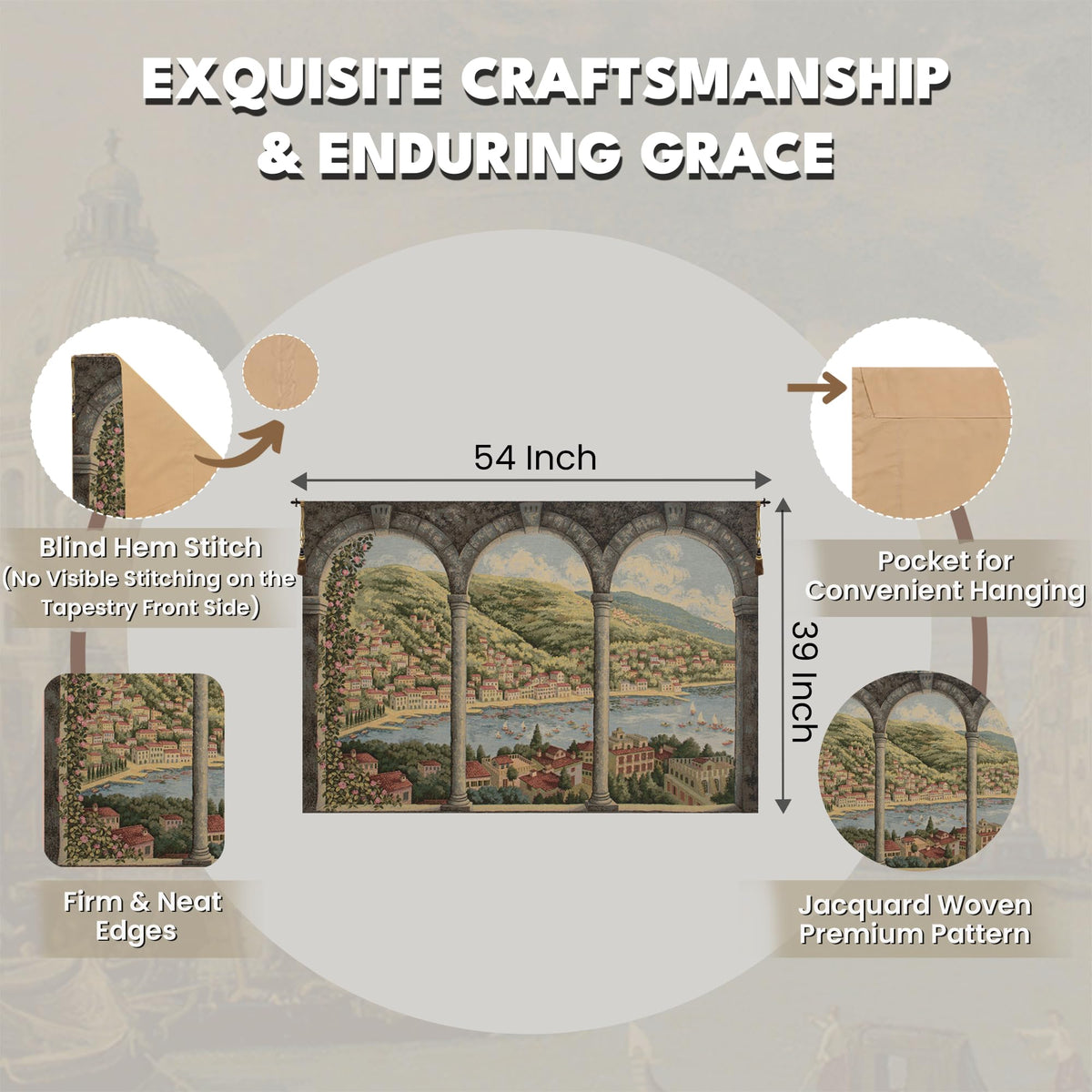 Charlotte Home Furnishings Inc. Como Lake Italian Tapestry Wall Hanging 39 X 54 Inch Viscose Cotton And Polyester Blend Italian Woven Wall Art Perfect For Home Decor And Wall Decor By Alessia Cara