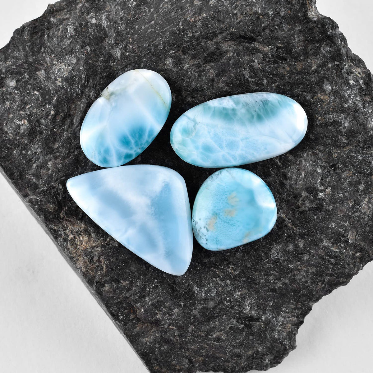 OdrillionGems Sky-Blue Larimar Stone Cabochon, Natural Gemstones, Jewelry Making, Wire Wrapping, Loose Wholesale Supply, DIY Craft, Pectolite Dolphin Stone Pack of 4