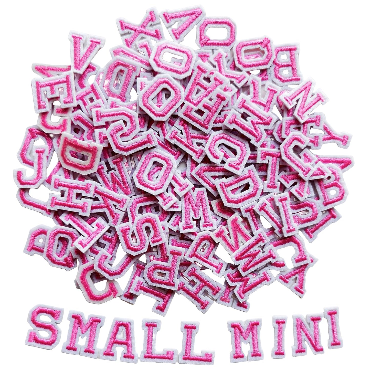 Zlettery 130pcs Iron on Letter Patches 0.7 inch, 5 Sets of 26 Embroidered Alphabet A-Z Patches for Clothing Jackets Hats Backpacks Jeans Pink