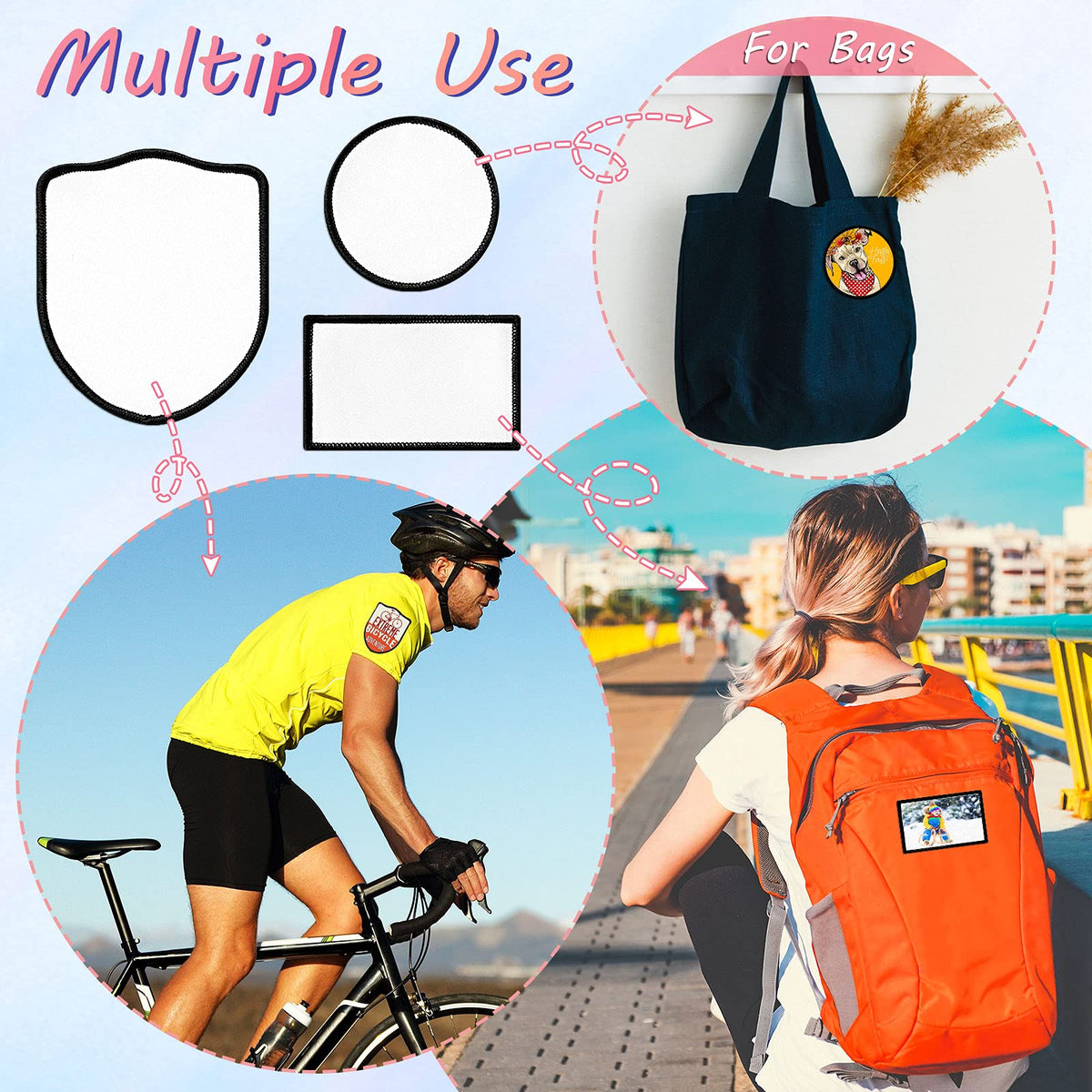 Waydress 60 Pieces Blank Sublimation Patches 6 Shapes Iron-on Blank Fabric Repair Patches Decorative for Hats Clothes Uniforms Jeans Backpacks Vest