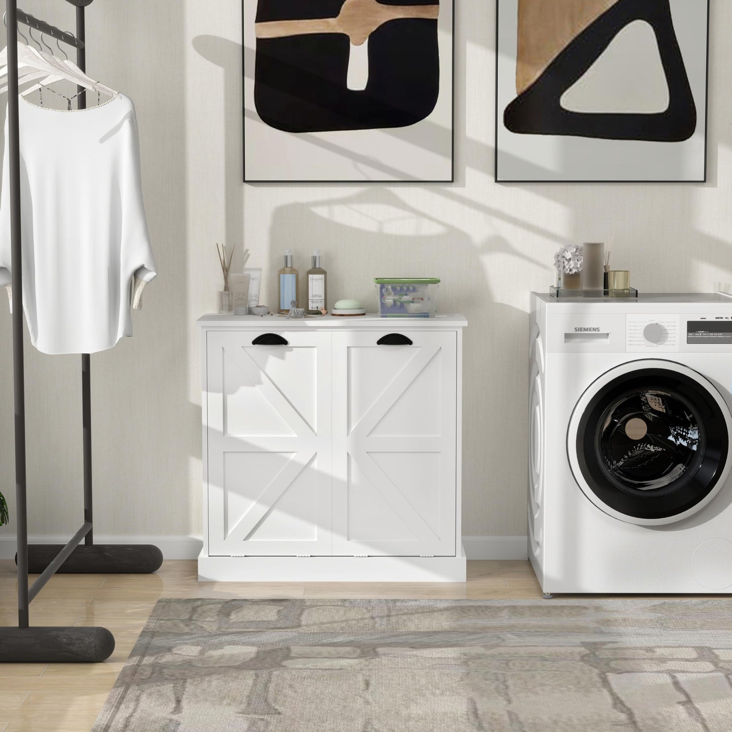Two Compartment Tilt Out Laundry Sorter Cabinet White WF804