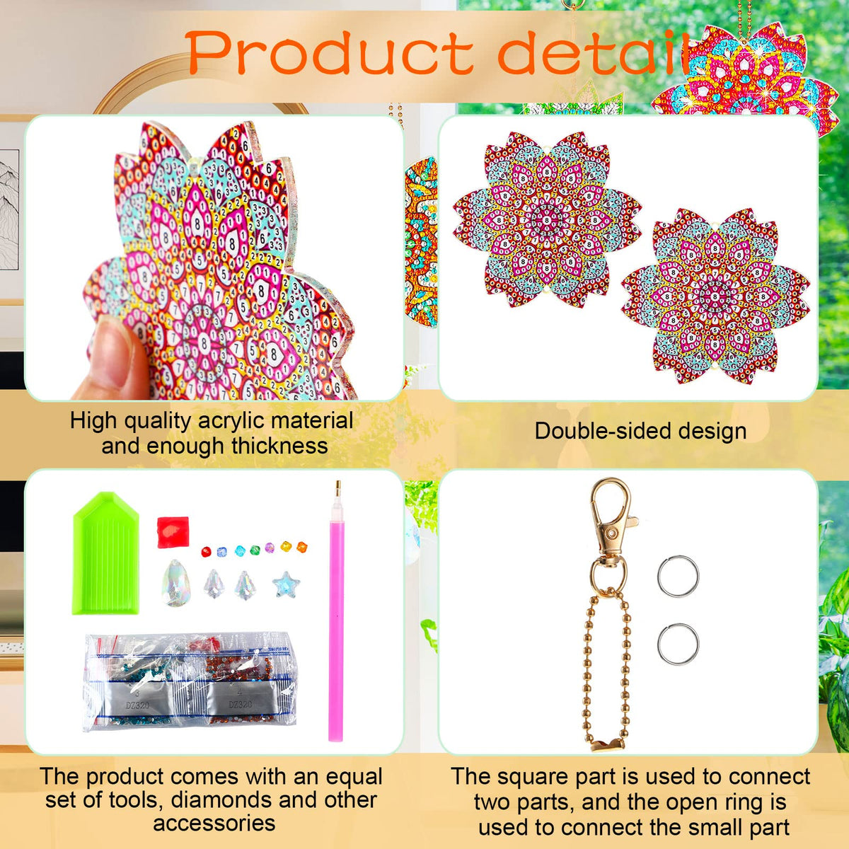 Macarrie 3 Pack Diamond Painting Suncatcher Spring Diamond Art Sets Painting Suncatcher Rhinestone Wind Chime Double Sided Crystal Hang Ornament Flower Crystal Kit Gifts for DIY Window(Stylish Style)