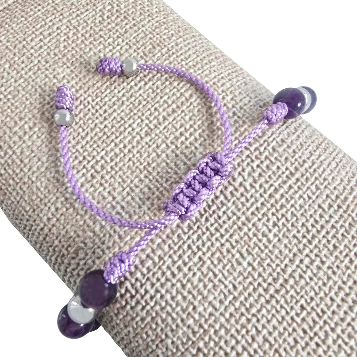 Sabeli Handmade Amethyst Bracelet Healing Natural Stone and Steel Beads Healing Crystals Jewelry Adjustable Macrame Gemstone Gifts 6mm Beads (Amethyst)