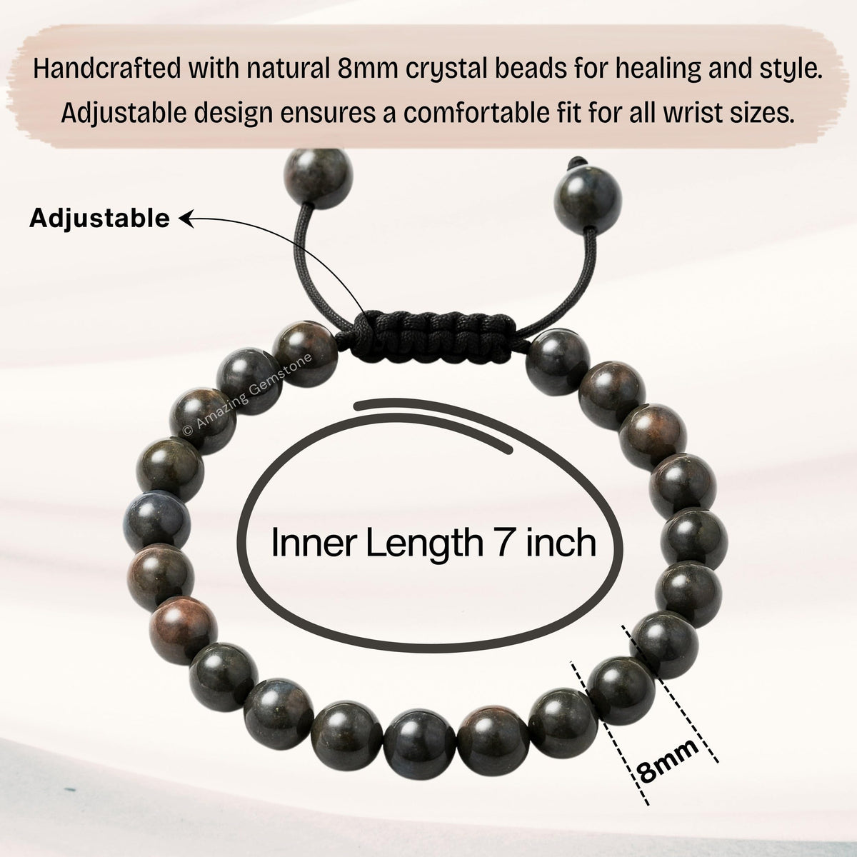 Amazing Gemstone Que Sera Stone Llanite Bracelet, Gifts For Men & Women - Protection Healing Crystal Bracelet - 8mm Gemstone Beaded Adjustable Bracelet, Pulseras Para Hombres Mujer Stocking Stuffers