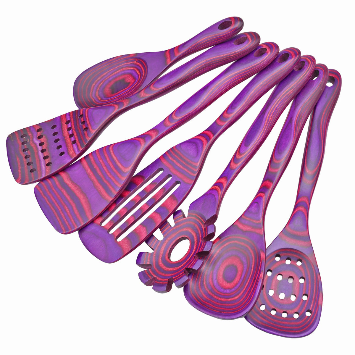 Cokka Praca 7 PCS Pakkawood Kitchen Utensils | Kitchen Cooking Utensil Set | Pakkawood Utensils | Non-Stick Wooden Spoons | Wooden Spoons for Cooking | Byzantium