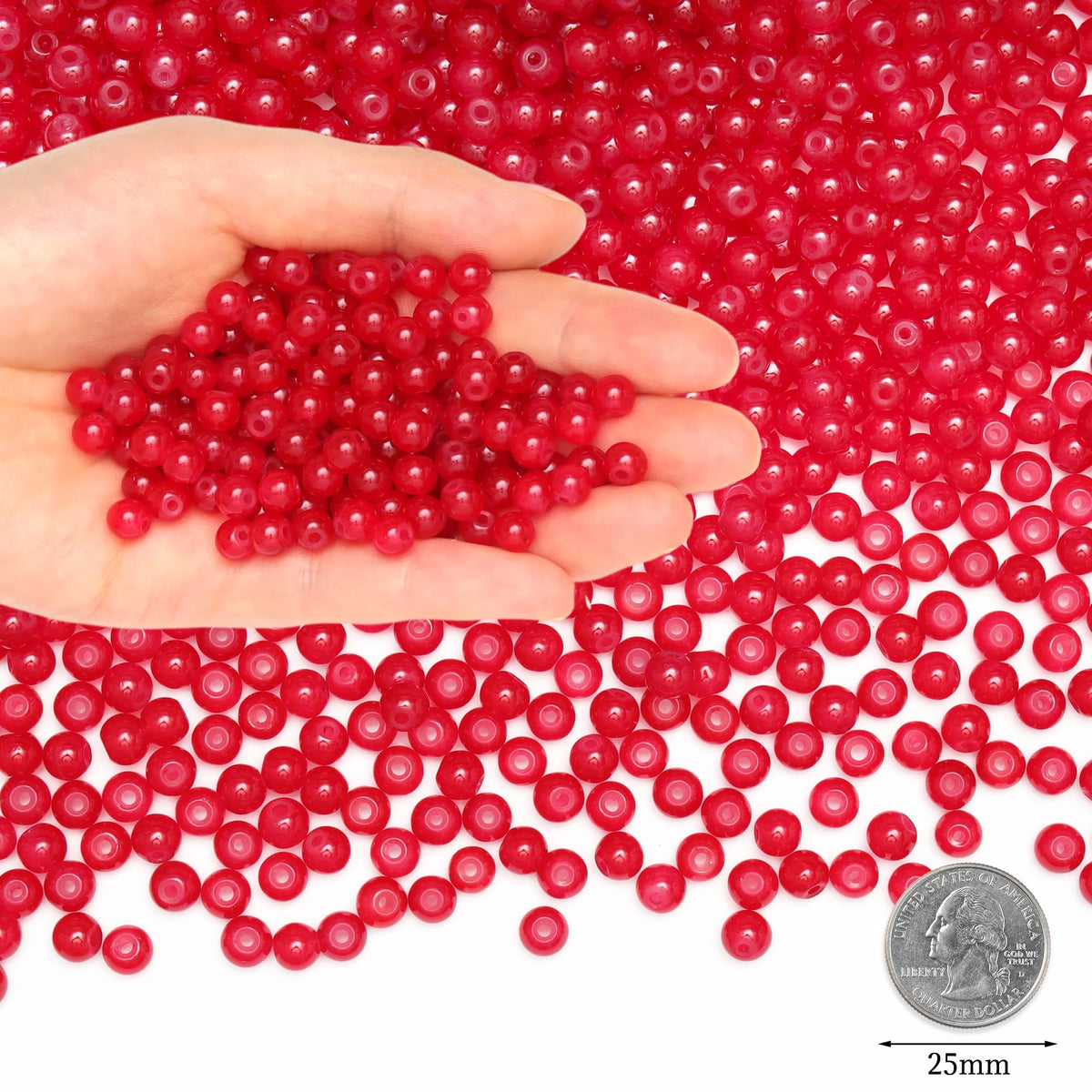 NUKAYAI 500Pcs Red Glass Beads for Bracelets, 6mm Round Glass Crystal Beads for Bracelet Jewelry Making Kits and DIY Crafts Earring Necklaces Suitable for Beginners(Red)