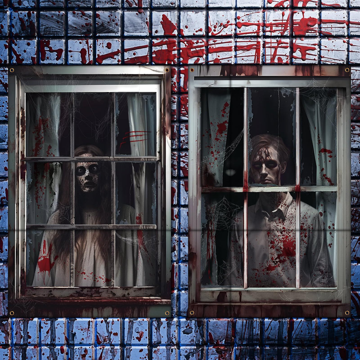 Newwiee 2 Pcs Scary Halloween Curtain Window Silhouette Cover Decoration Theme Poster for Indoor Outdoor Party Wall Door(Blood Ghost)