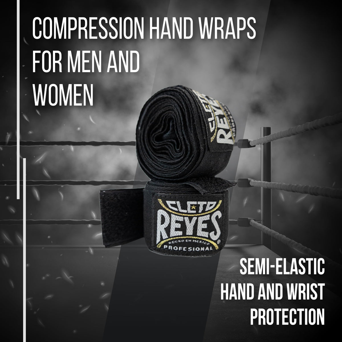 CLETO REYES Compression Hand Wraps for Boxing Gloves, Stretchy Breathable, MMA, Kickboxing, Muay Thai, Martial Arts Workout Equipment, Hook and Loop Closure, Black