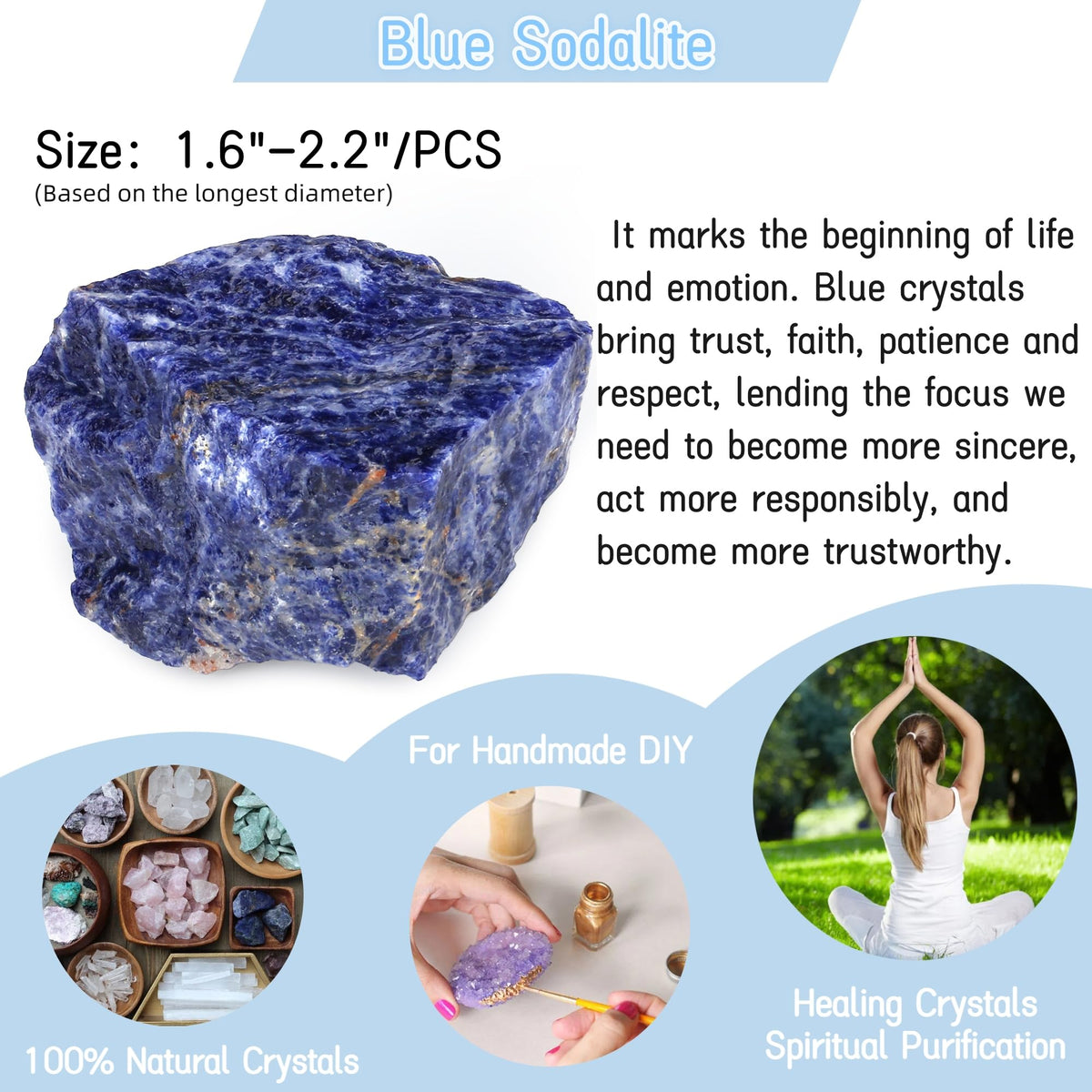 YATOJUZI Blue Sodalite 1.8-2.2" Natural Raw Stones and Healing Crystals Large Stone Rough Crystal Rocks for Tumbling Cabbing Polishing Fountain Rocks Decoration 1PCS