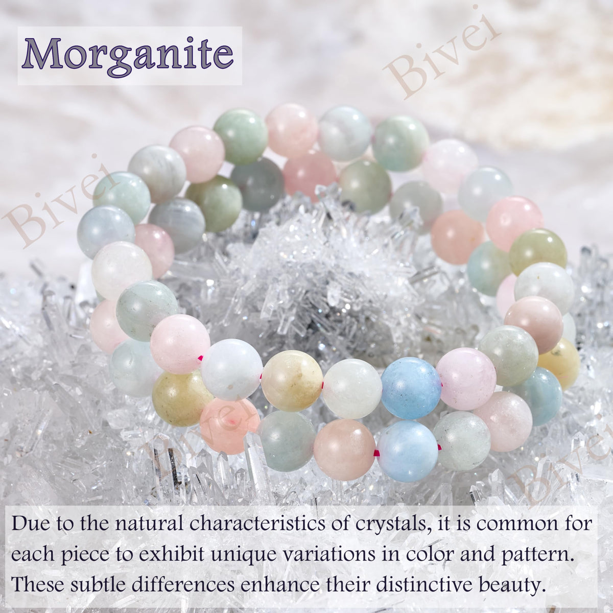Bivei Morganite - Compassion - 8mm Beaded Bracelets for Women Handmade Semi Precious Natural Stone Stretch Elastic Jewelry Yoga Protection Gifts