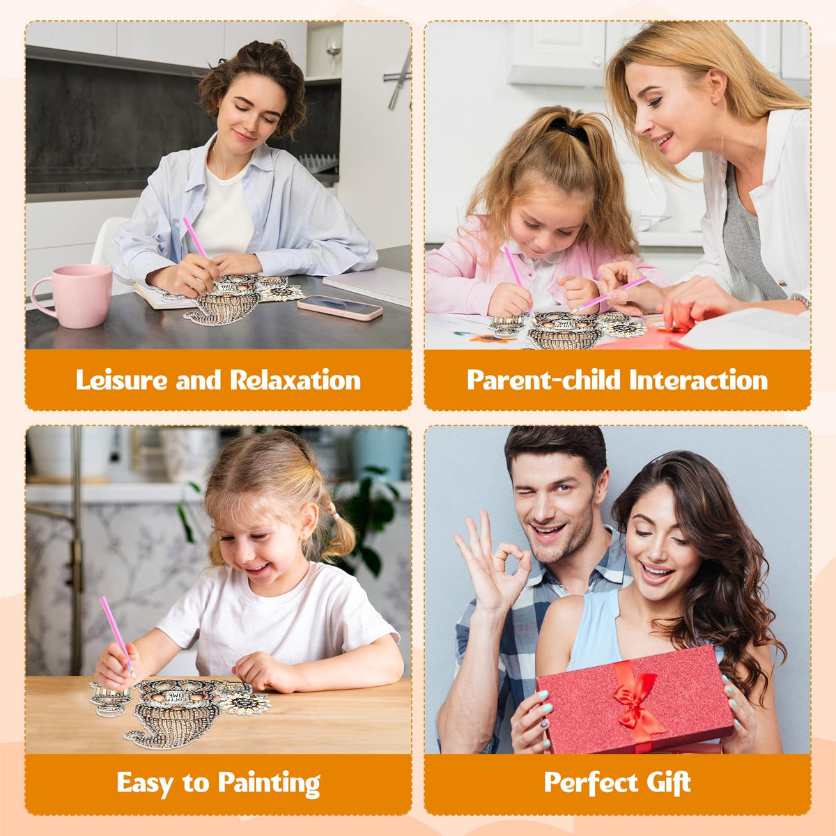 GHHKUD Gnome Diamond Art Hanging Kit for Adults, DIY Double Sided Diamond Arts Painting Hanging Coffee Time, Special Shaped Acrylic Ornaments Pendants for Window Home Garden Wall