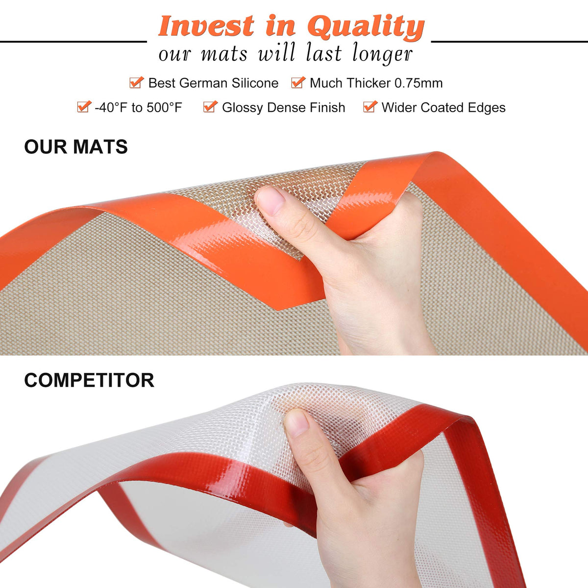 MMmat Silicone Baking Mats - Best German Silicone - Non Slip Silicone Baking Sheet, Non Stick Reusable Silicone Mats for Baking, Oven Liner, Counter Mat - 9x13 inch, Set of 2