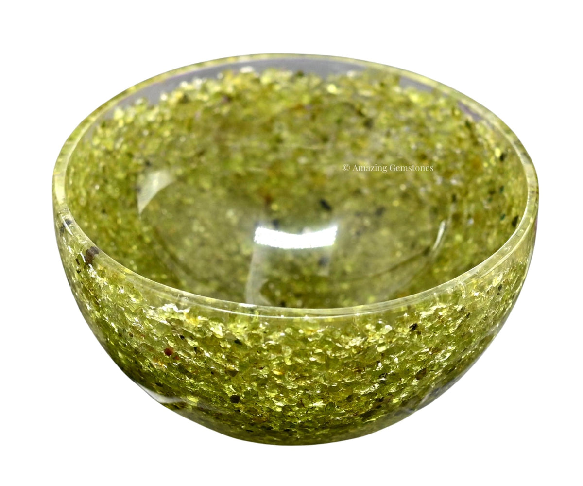Amazing Gemstone Peridot Orgonite Orgone Crystal Gemstone Bowl - 2" Orgonite Peridot Crystal Bowl for Meditation, Crystals and Healing Stones Gift and Protection