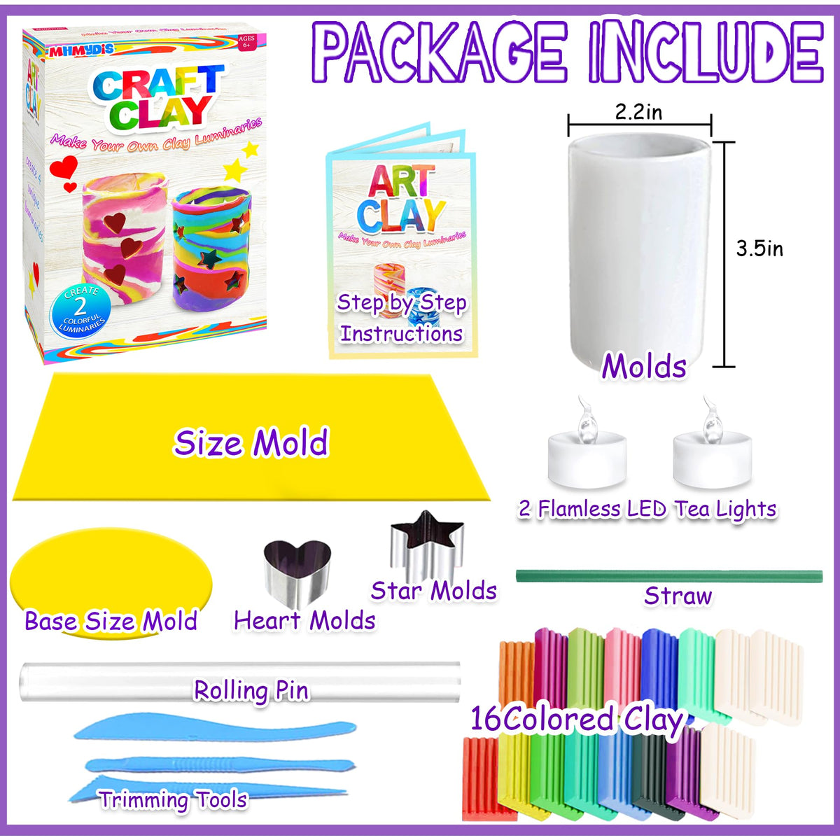 MHMYDIS Make Your Own Clay Luminaries - Clay Lanterns Making Kit Activity for Boys Girls Age 6 7 8 9 10 11 12 Year Old and up - Arts and Crafts Kit for 8-12 Year Olds