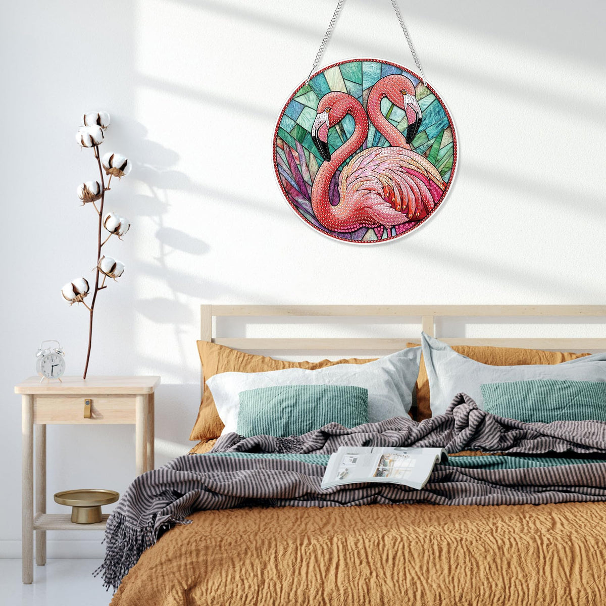 HEIBAGO Flamingo Hanging Diamond Art Kits for Adults, Special Shaped Crystal Diamond Painting Ornament Kit, DIY Double-Sided Pattern Window Pendant Gem Art Kit for Home Wall Decor 8.3x8.3inch
