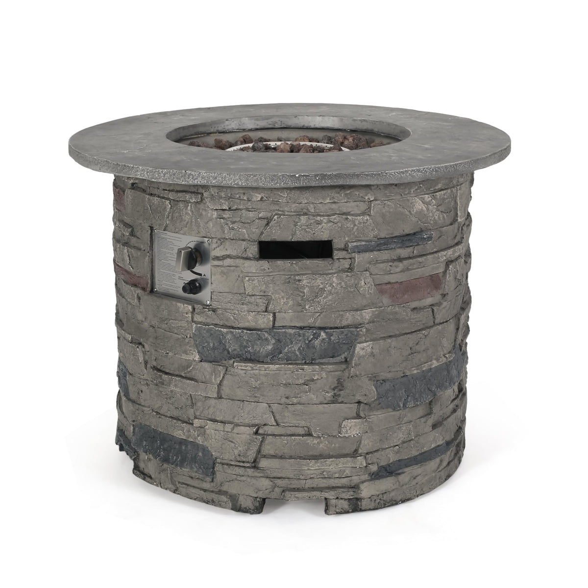YOPTO Outdoor 32" Round Propane Fire Pit Table,40,000 BTU,MgO Stone Finish with Lightweight Concrete and Natural Stone Finish,Patio Heater for Garden Backyard Deck,Rain Cover,Stone Gray