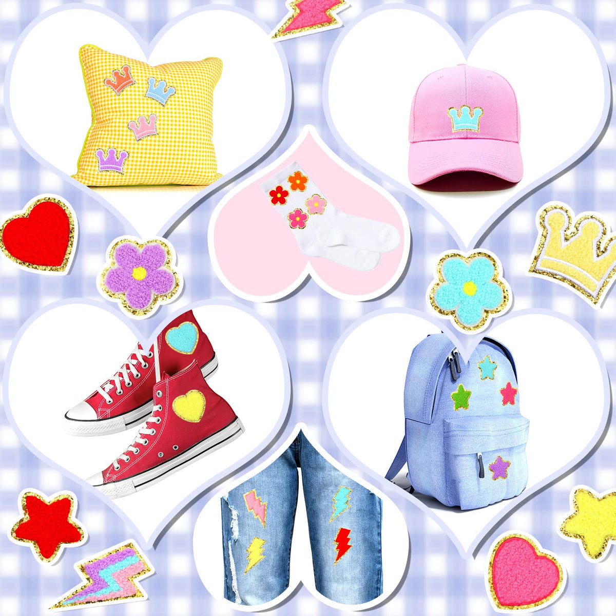 Yilloog 48 Pcs Self Adhesive Iron on Patches Chenille Embroidered Iron Sew on Patches Applique Santa Snowman Gingerbread DIY Accessory for Clothes Hats Jeans Dress Socks(Vivid)
