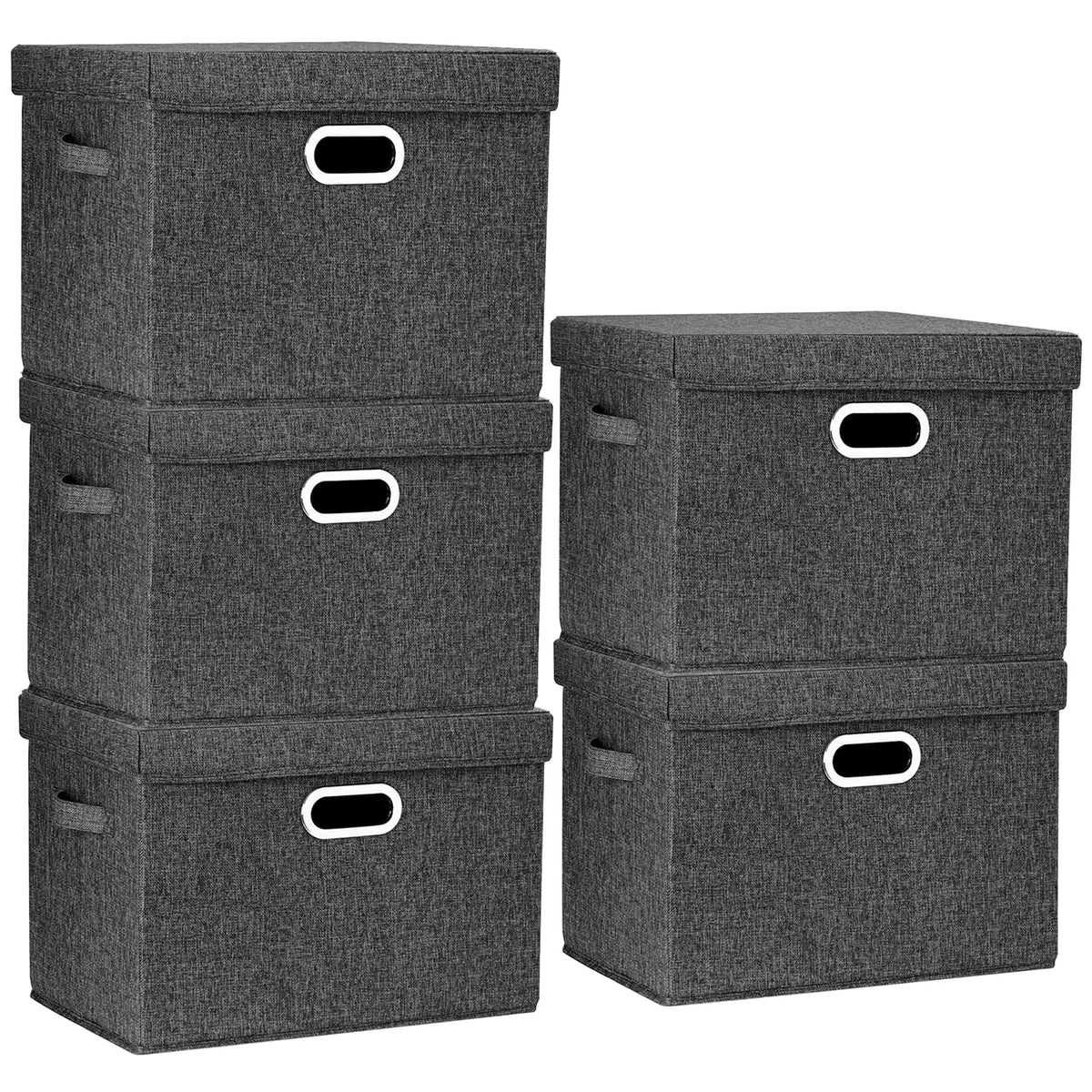 TYEERS Large Storage Bins with Lids, Collapsible, Washable, Fabric Storage Boxes for Organizing, 17.3x11.8x11.4 inches, 5 Pack, Black