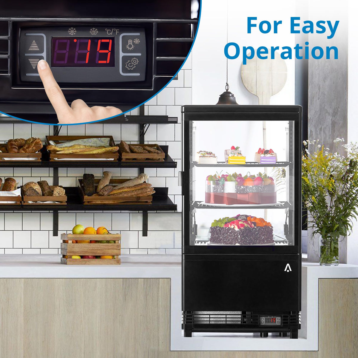 2.1 Cu.FT Refrigerator Display Case Commercial, Commercial Single-Door Display Fridge with Interior LED Lighting, Double-Layered Glass Commercial Countertop Bakery Display Refrigerator, Display Case