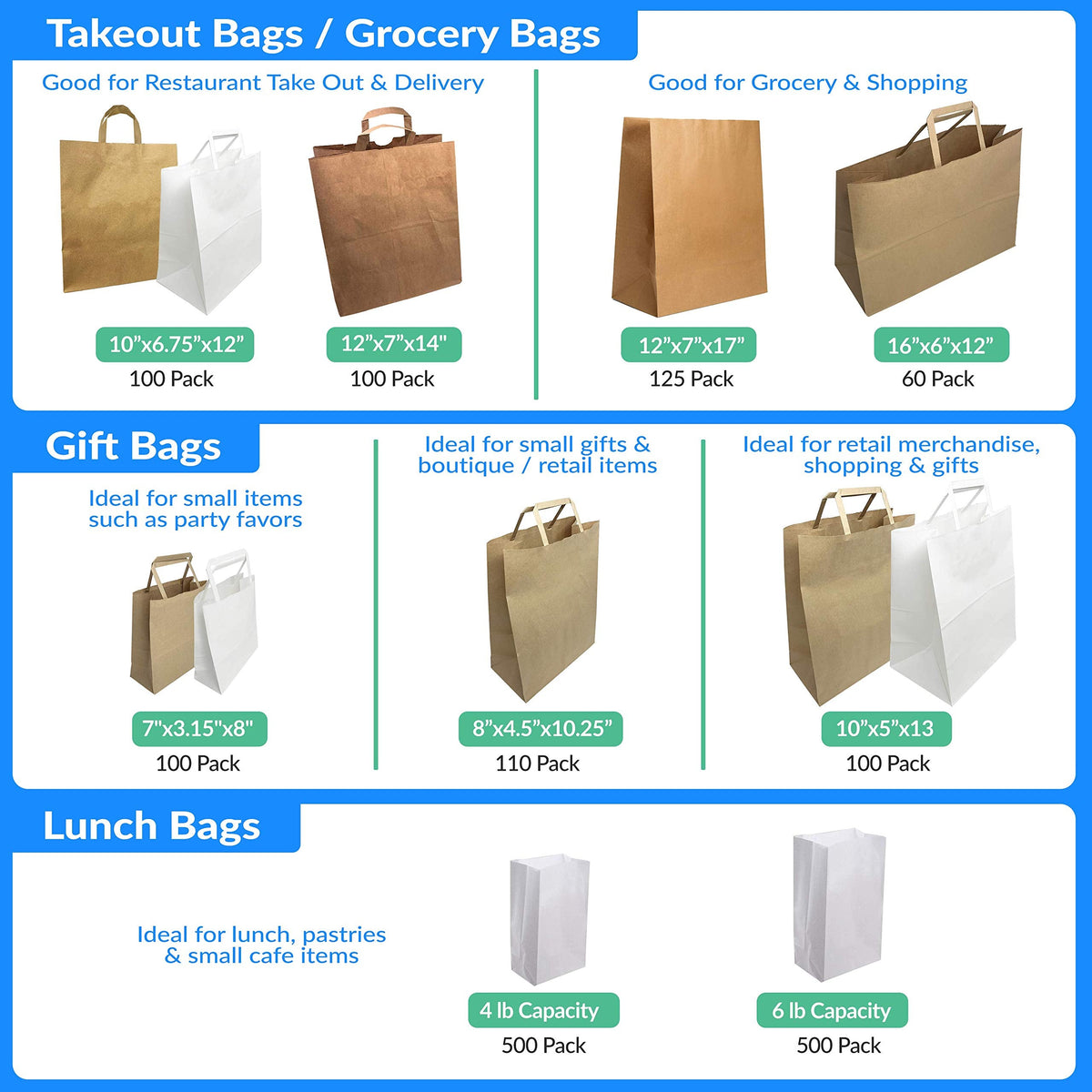Reli. White Paper Bags | 500 Count | Paper Lunch Bags Ideal for Small Lunches and Crafts | Perfect for Sandwiches and Snacks