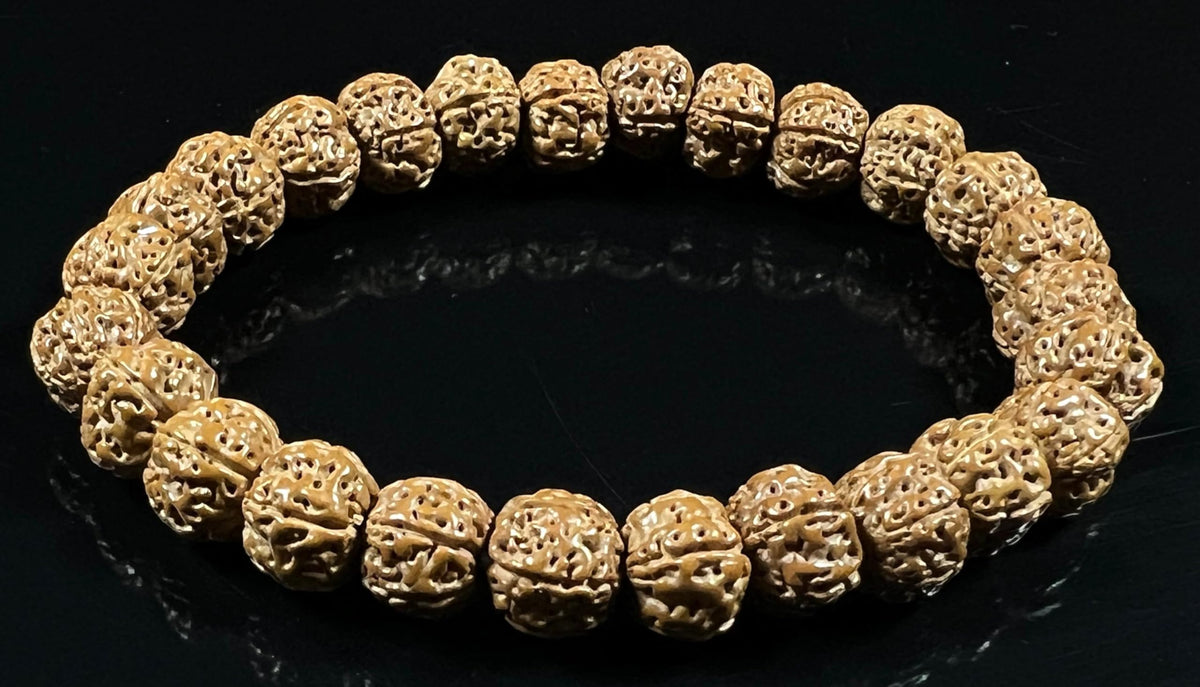 AWAKEN YOUR KUNDALINI 5 Mukhi Chikna Pathri Rudraksha Bracelet - AAA Grade 8mm Rudraksh Beads - Root Chakra Balance & Universal Sun Sign - Cultivate Spiritual Growth - Handmade