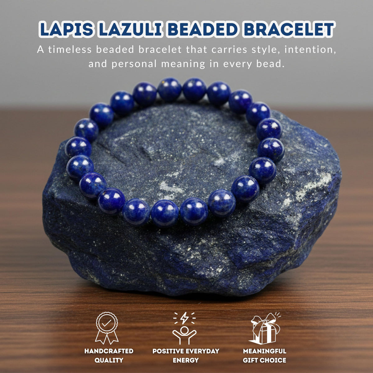 Cherry Tree Collection Blue Lapis Lazuli Beaded Bracelet – Genuine 8mm Gemstone Stretch Bracelet for Men & Women – Handmade Crystal Bracelet - (Blue Lapis Lazuli - L)