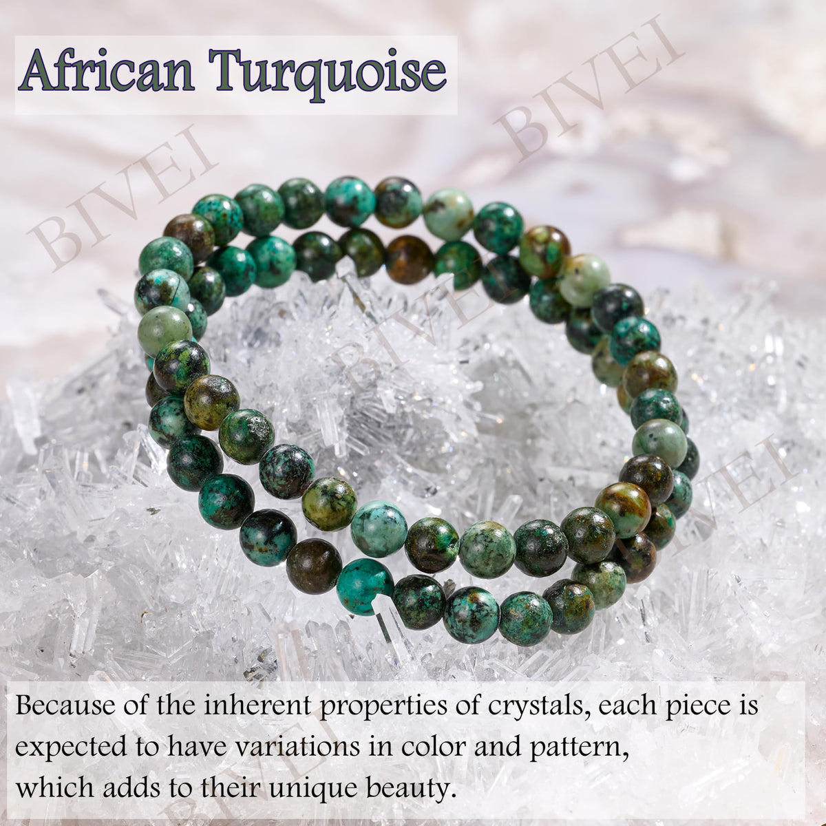 Bivei African Turquoise - Evolution - 6mm Beaded Bracelets for Women Handmade Semi Precious Natural Stone Stretch Elastic Jewelry for Women Yoga Protection Gifts Small