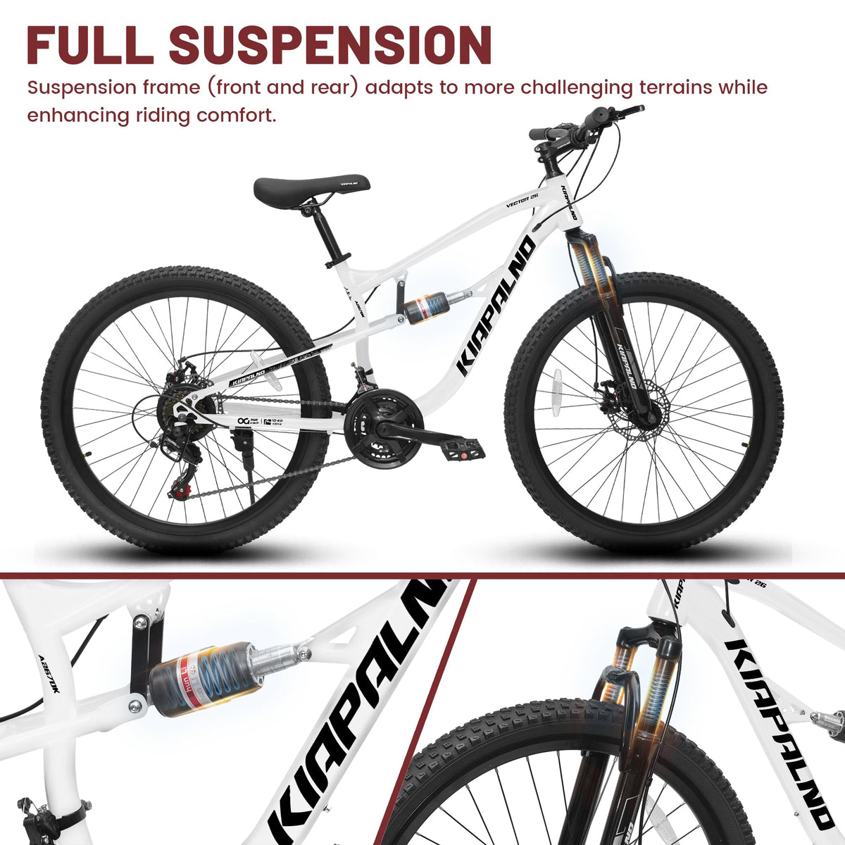 Ecarpat 26 inch Mountain Bike Full Suspension, 21 Speeds Dual Disc Brake Men Boys Bike for 10+ Years, Carbon Steel Frame, Trail Beach Snow Commuter City Bikes, Birthday Gift Choice