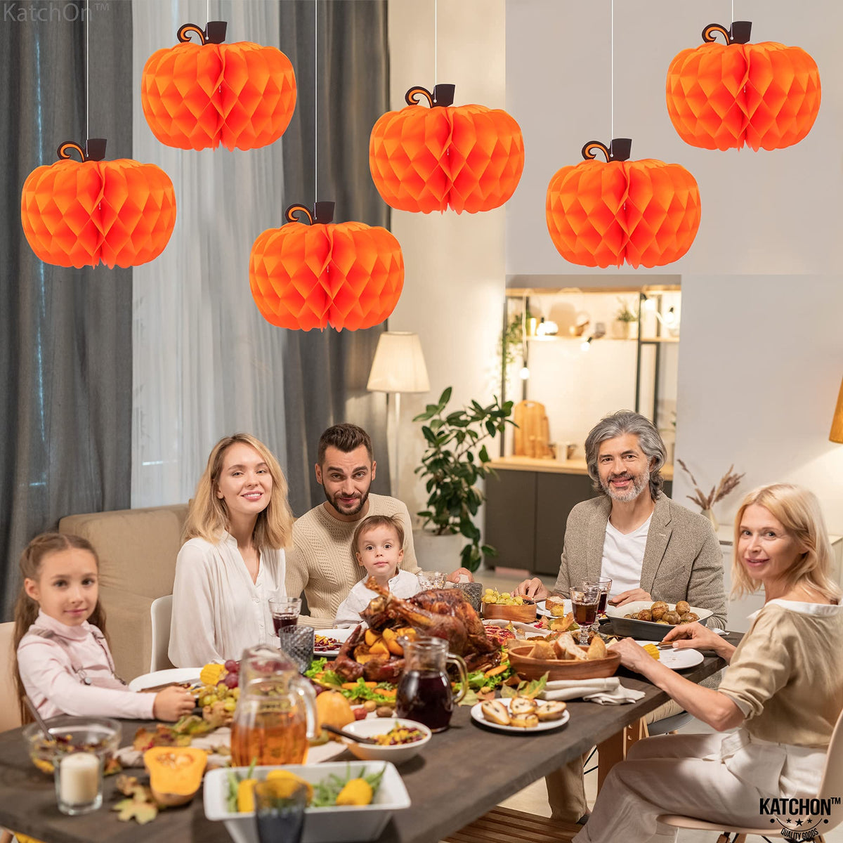 KatchOn, Pumpkin Table Centerpieces And Thanksgiving Wooden Cutout Sign Set – Pack of 14 | Honeycomb Paper Pumpkins And Thankful Blessed Grateful Word Signs For Thanksgiving Table And Fall Decorations