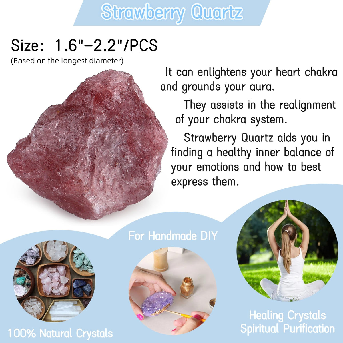 YATOJUZI Strawberry Quartz 1.8-2.2" Natural Raw Stones and Healing Crystals Large Stone Rough Crystal Rocks for Tumbling Cabbing Polishing Fountain Rocks Decoration 1PCS