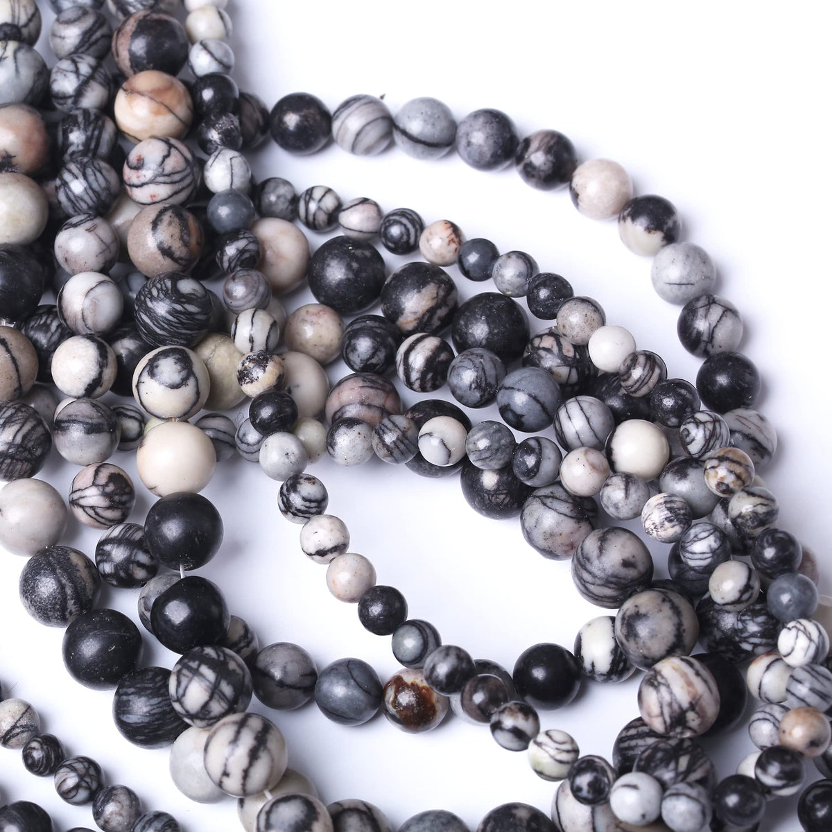 Round Loose Beads Natural Gem Beads Crystal Energy Stone Beads for Jewelry Making DIY Bracelet Necklace (Black net Work, 10MM)