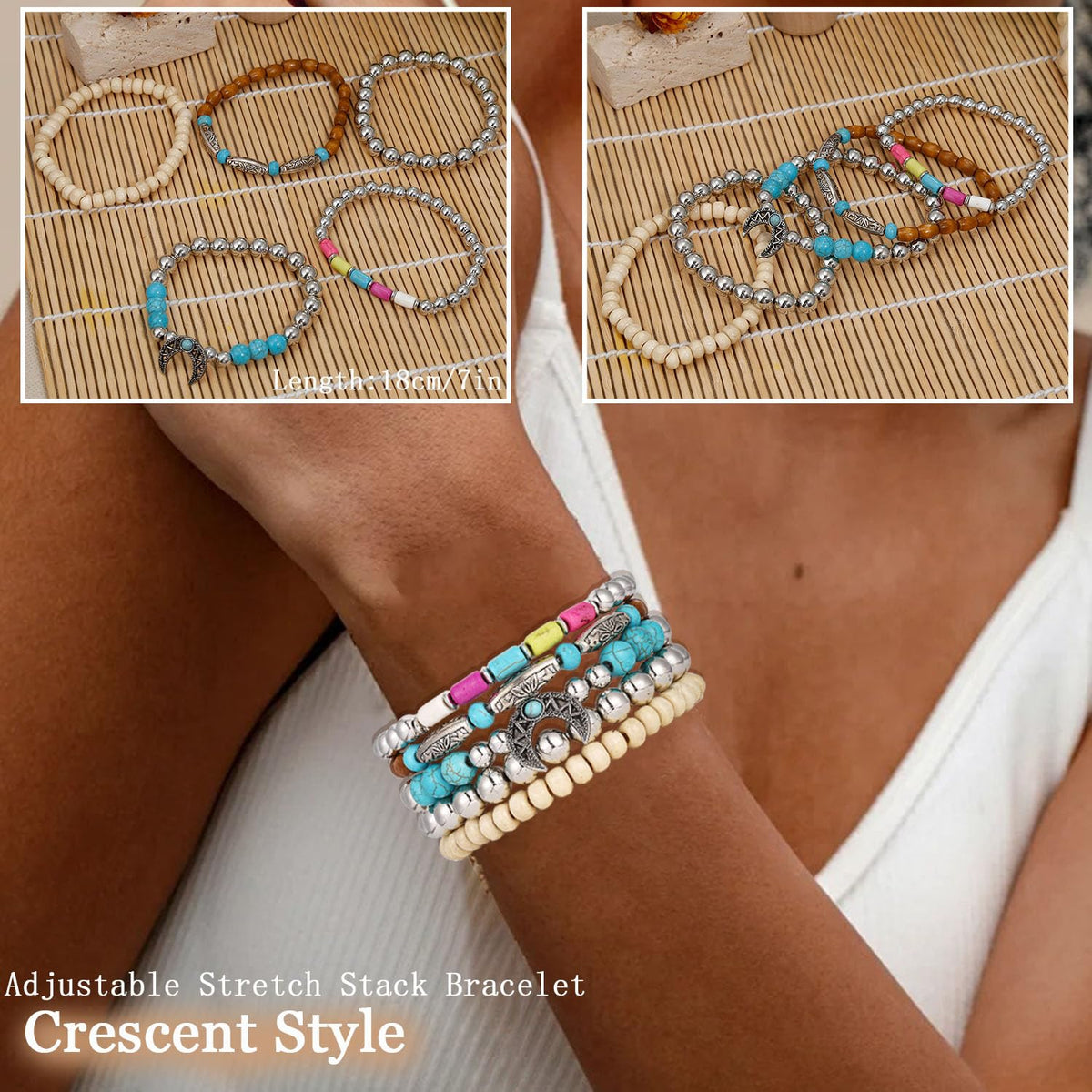 COLOYAN 28PCS Western Bracelets for Women Stackable, Stretch Charm Bohemian Bracelet Stacks, Vintage Turquoise Bead Bracelet Western Jewelry