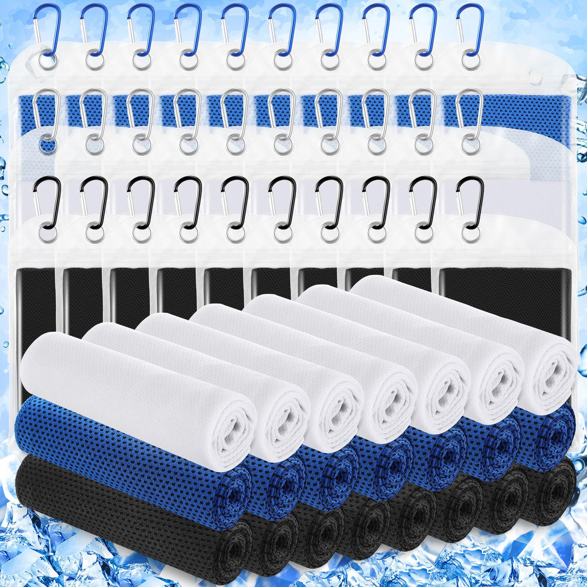 Hosuly 30 Pack Cooling Towels 40"x12" Cooling Neck Wraps Soft Breathable Chilly Towel Ice Towels Microfiber Workout Towel for Yoga Sport Running Workout Gym Camping Fitness Activities (Classic)