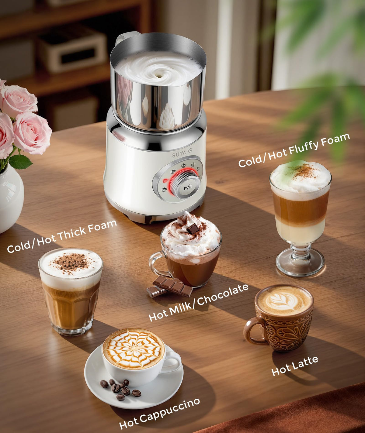 Milk Frother, 27oz All-in-1 Milk Steamer and Frother for Coffee, Variable Froth Thickness, Hot & Cold Foam Milk Warmer with Temperature Control