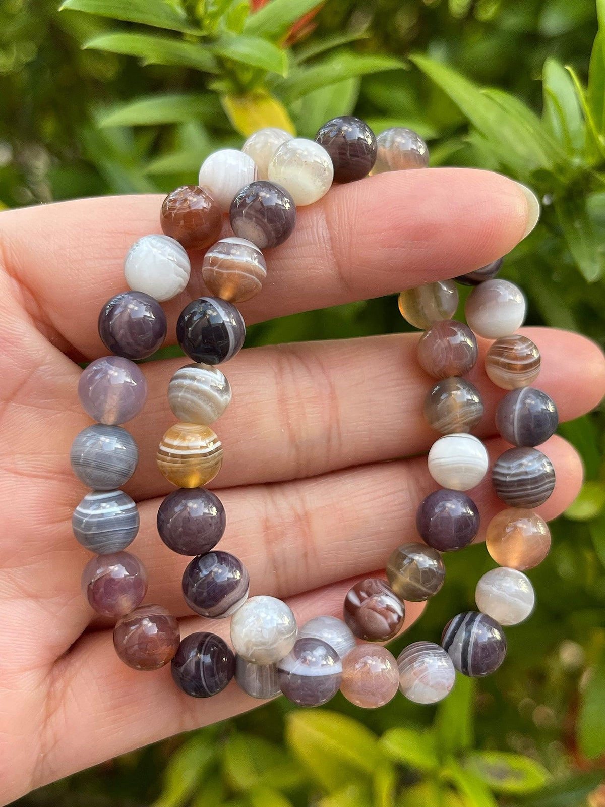 GAF TREASURES Botswana Agate Crystal Bead Bracelet 8mm, Genuine Botswana Agate Stretch Gemstone Bracelet, Healing Crystal Bracelet, Gift for Men & Women (1)