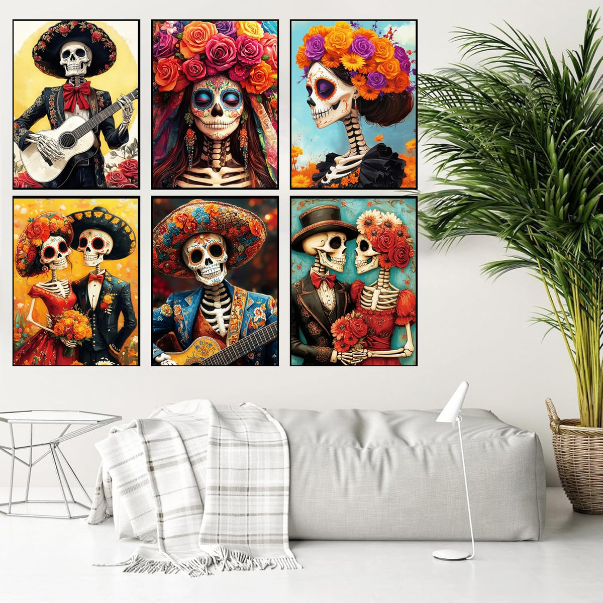 WUDWL 9 Pack Halloween Diamond Art Kits for Adults Beginner, Day of the Dead DIY Modern Diamond Painting Kits 5D Diamond Dots Gem Art Crafts with Tools,Round Full Drill for Women's hobbies-12x16in
