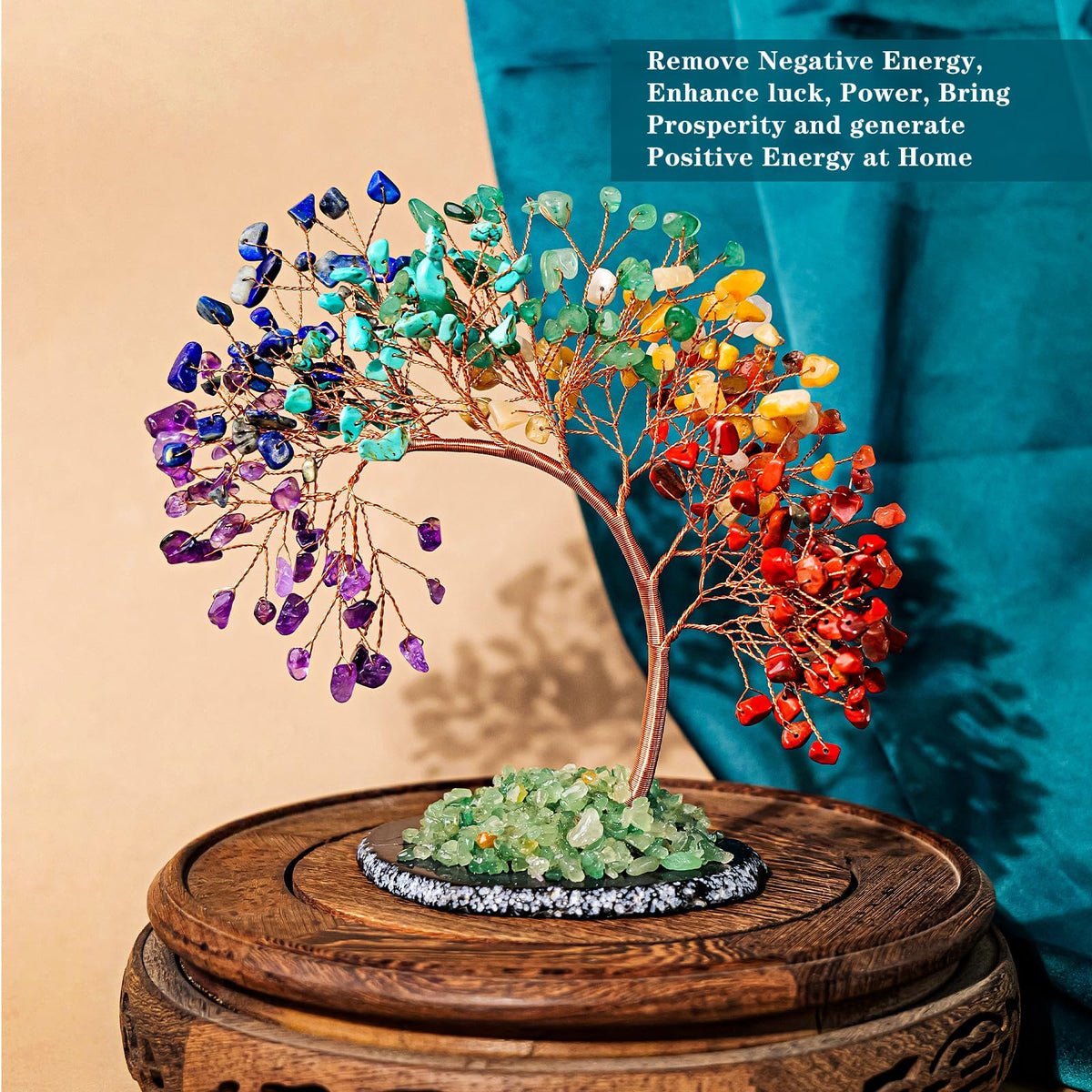 Runyangshi Natural Crystal Seven Chakras Agate Slice Tree of Life Natural Crystal Healing Stones Gemstone Trees Fengshui Good Luck Positive Energy Home Decor