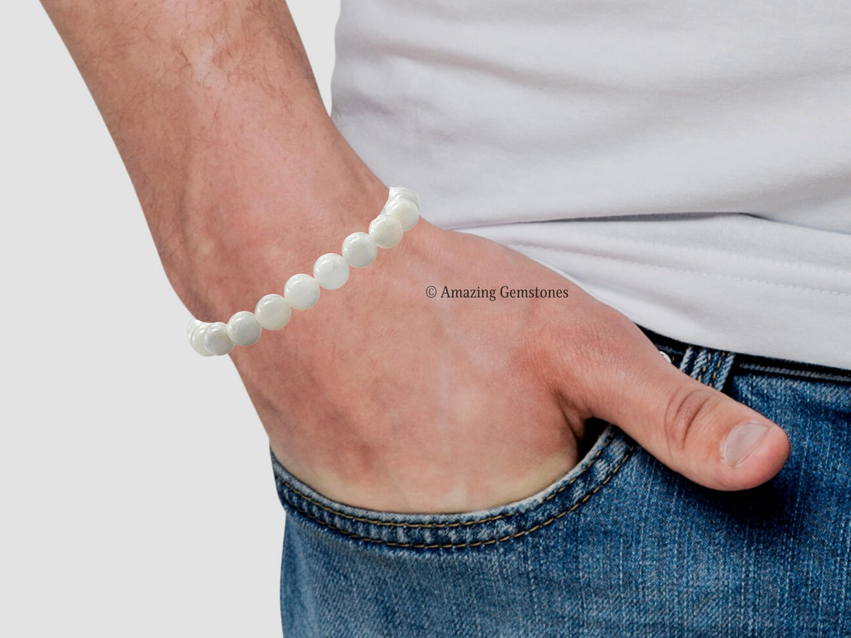 Amazing Gemstone Crystal Bracelet for Women Men's Gifts - Protection Healing Crystal Bracelet - 8mm Gemstone Beaded Stretchable Bracelet Pulseras Para Hombres Mujer Stocking Stuffers Mothers Day Gift (White Moonstone)