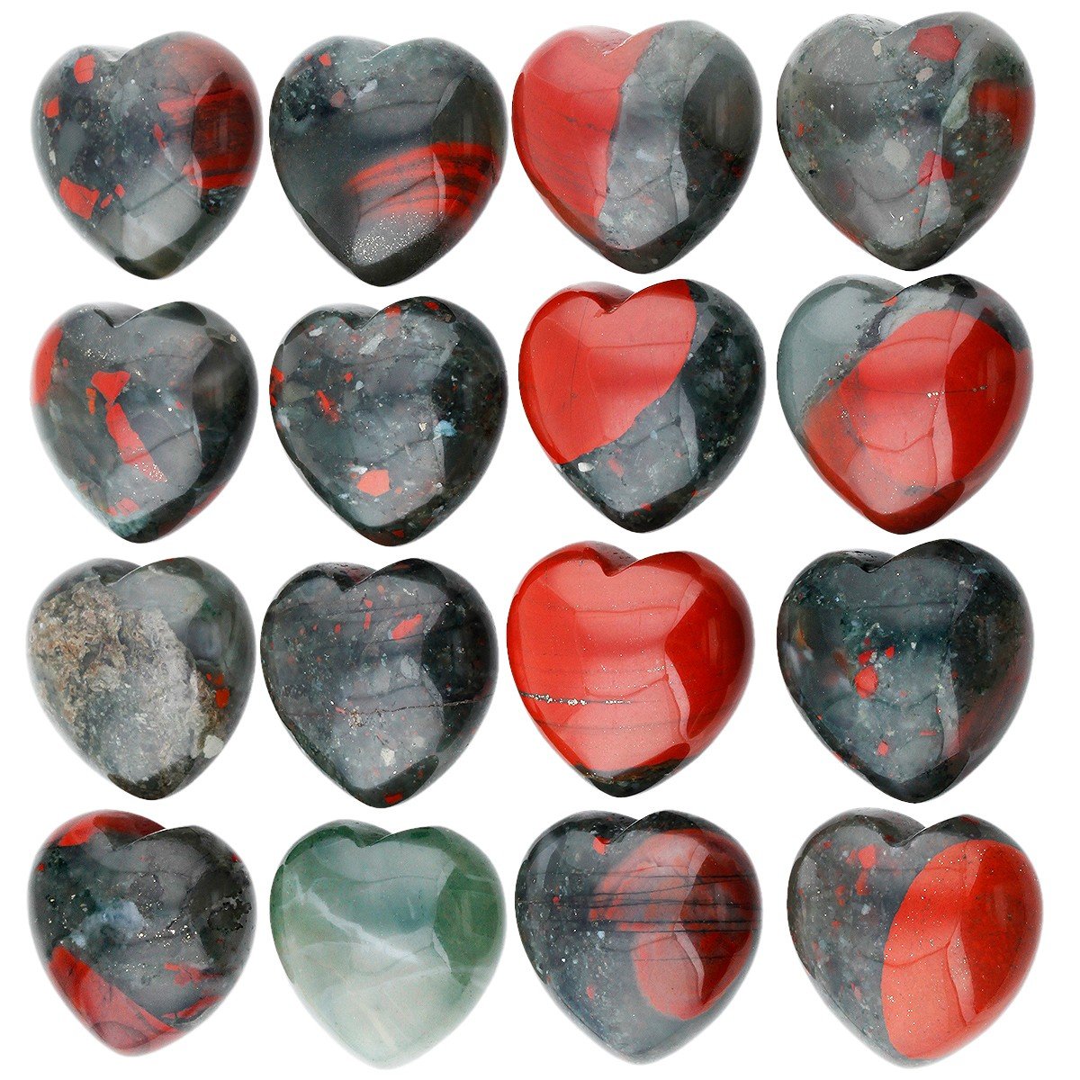 rockcloud Healing Crystal Africa Bloodstone Heart Love Carved Palm Worry Stone Chakra Reiki Balancing 0.8" Mini Size(Pack of 4)