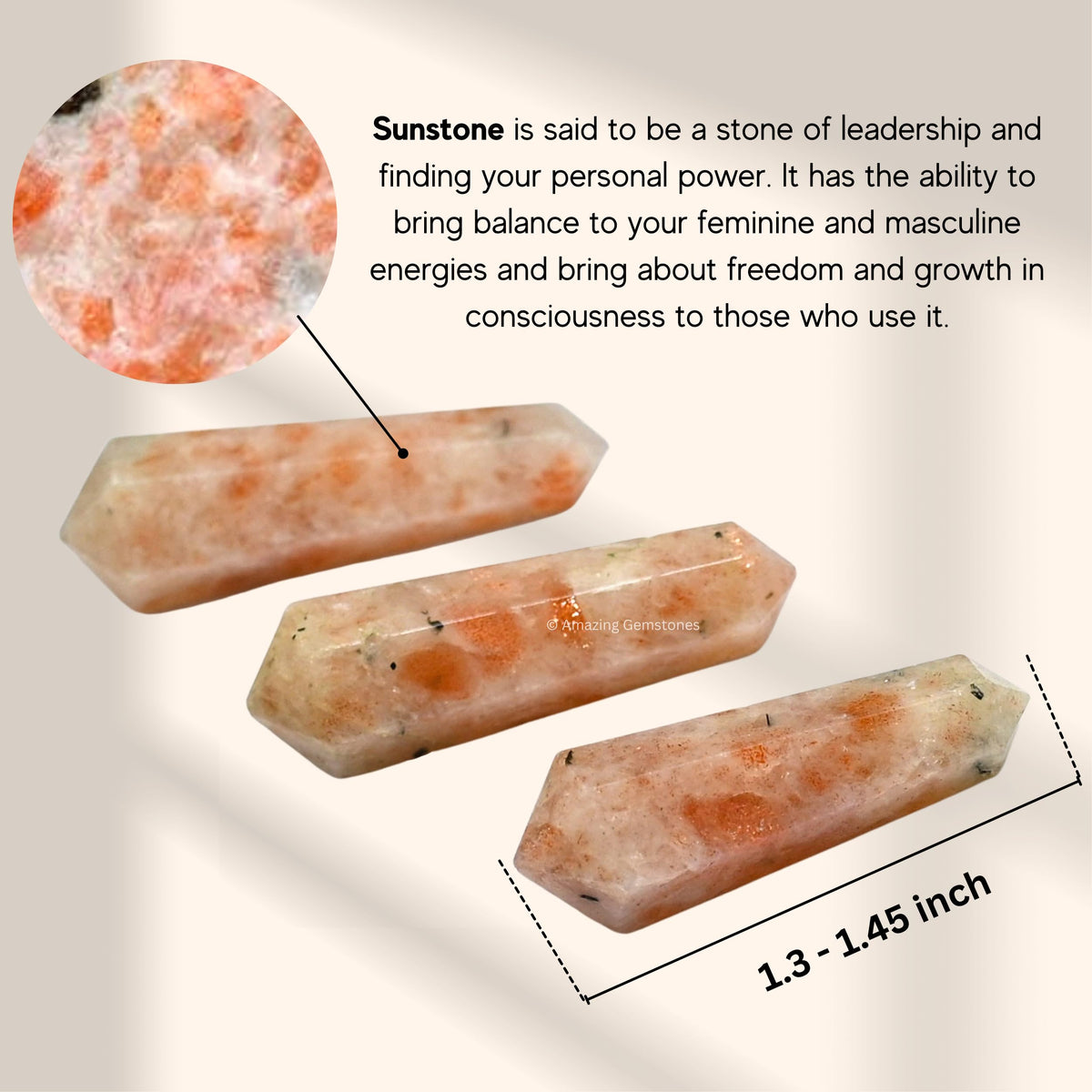 Amazing Gemstone Sunstone Crystal Points Bulk Healing Crystals and Stones - Pack of 3 Double Terminated Healing Wand Point Bulk Crystals for Crafts, Crystal Grid, DIY Work