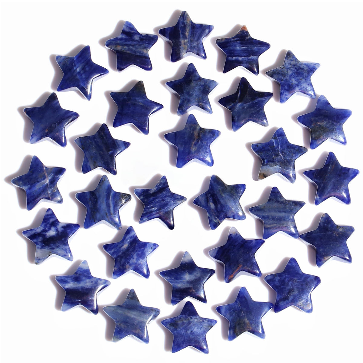 QINJIEJIE 20 PCS Blue Sodalite Star Crystals Healing Stones Mini Crystal Cute Polished Pocket Stone Thumb Star Gemstones Set Bulk Wholesale Reiki Energy Balancing Star Crystal Gifts for Women