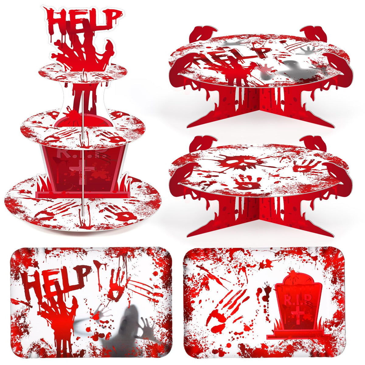 Sliner 5 PCS Halloween Party Decorations Bloody Cupcake Stand Bloody Handprint Cupcake Holder Halloween Bloodys Cake Holder Halloweens Theme Dessert Stand for Dessert Cupcakes Birthday Party Supplies